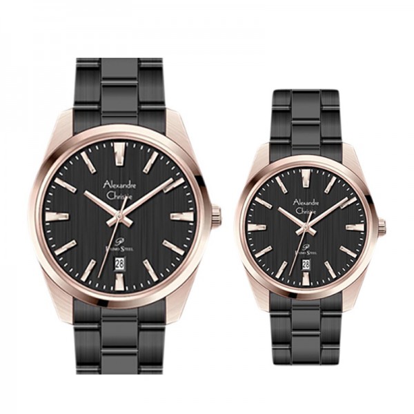 Alexandre Christie AC 1035 Rosegold Black Couple Steel